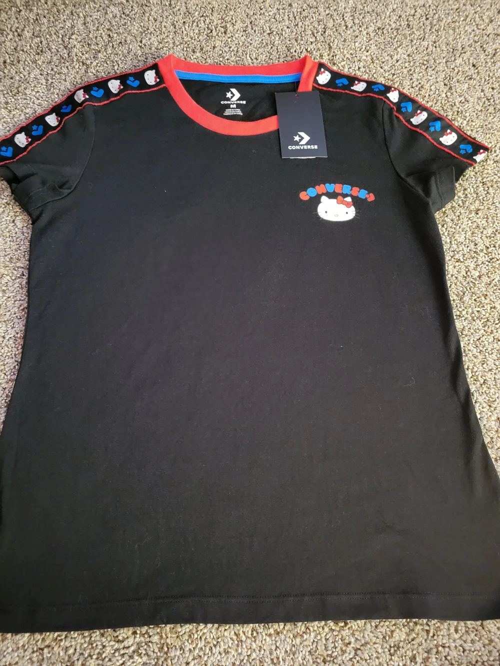 Converse Black Tee with Red Neckline and Blue Trim